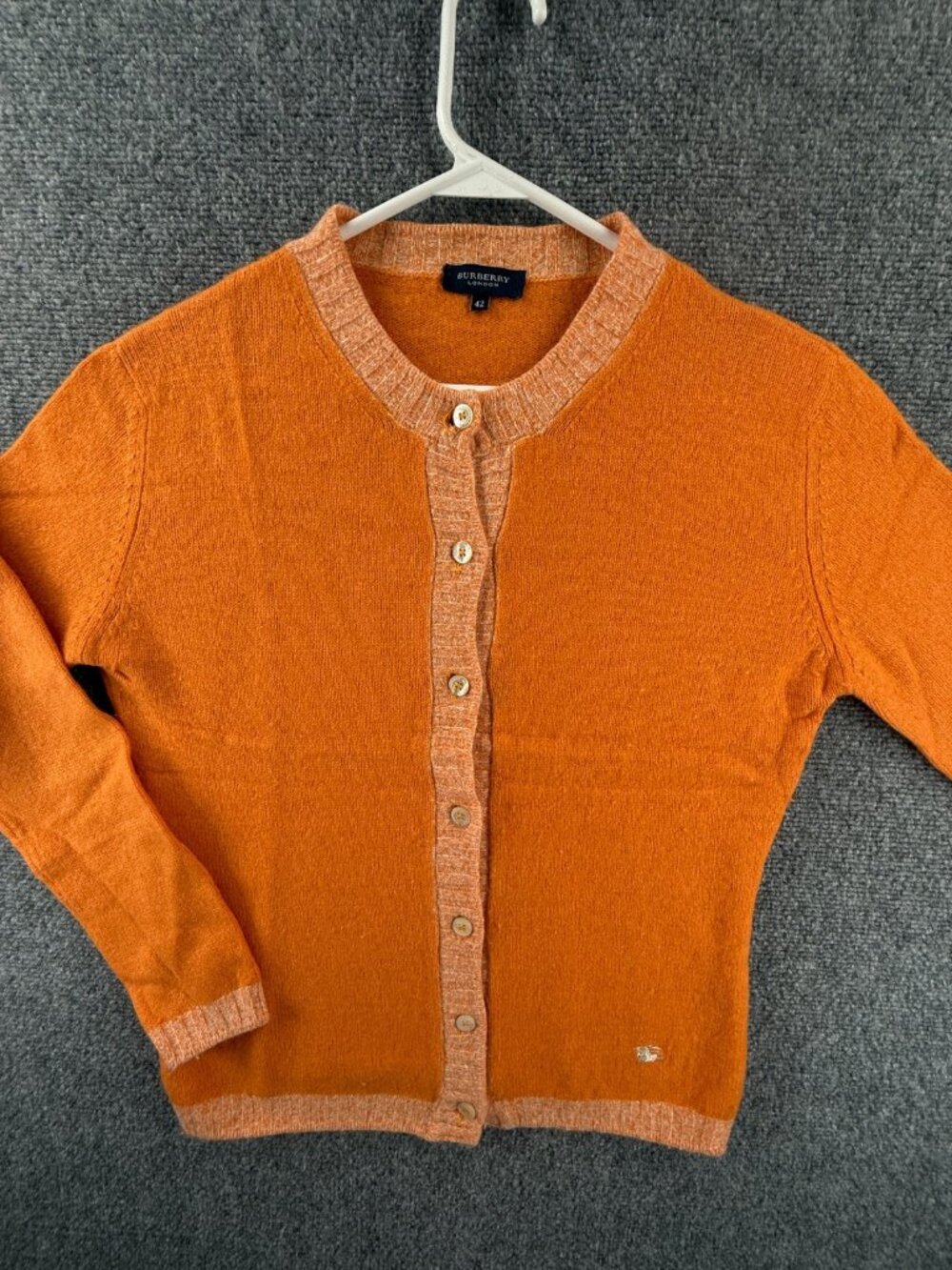 Burberry London SERNER Cardigan Sweater Knit Orange Size 42 Wool Rabbit Soft